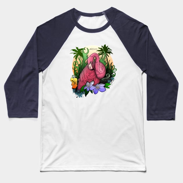 Flamingo Baseball T-Shirt by adamzworld